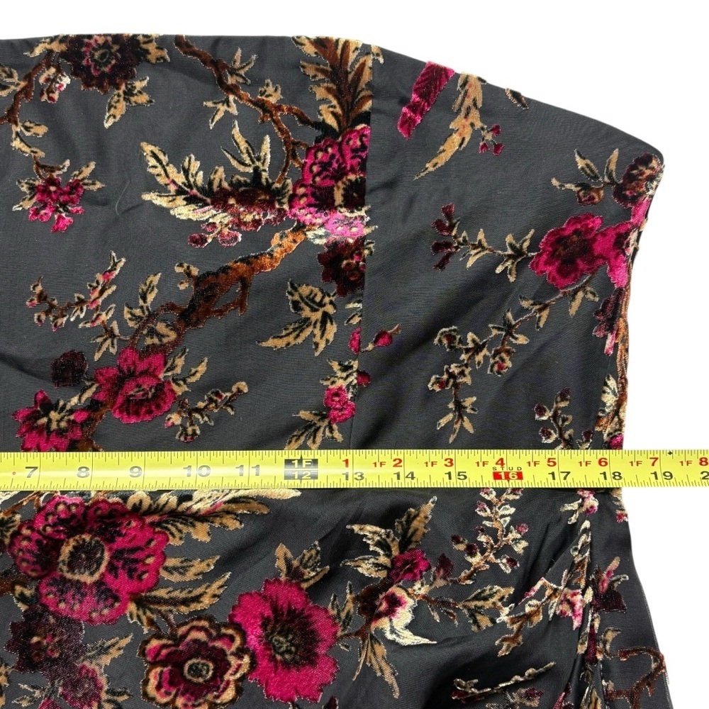 NWT SHOWPO Jessell Flocked Velvet Midi Dress US Size 14 Strapless Black Floral - Picture 8 of 13